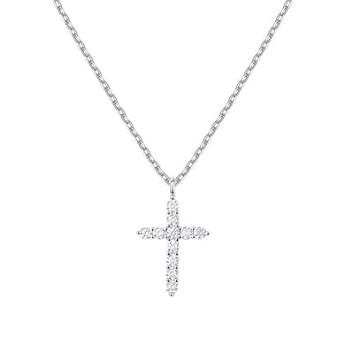NJ - S925 Sterling Cross Necklace - White Rhinestones