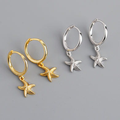 NJ - S925 Starfish Hoop Earrings - Silver
