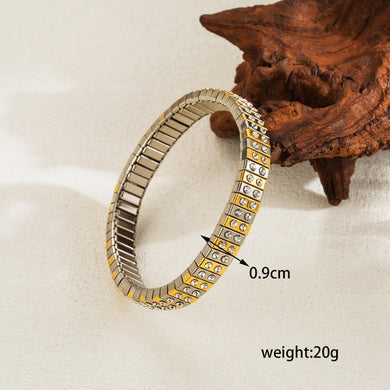 NJ - Stainless Steel Diamond Zircon 18K Gold Plated Stretch Bracelet