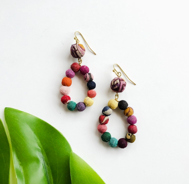 WF - Kantha Dangling Teardrop Earrings