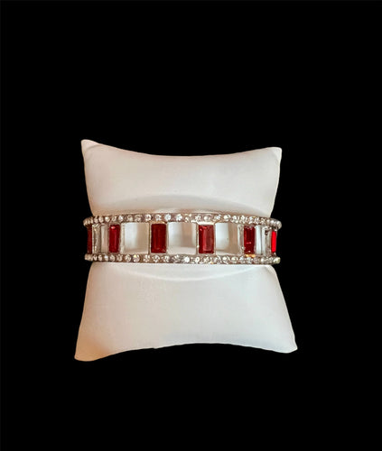DD - Red & White Rhinestone Cuff Bracelet