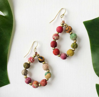 WF - Kantha Beaded Teardrop Earrings