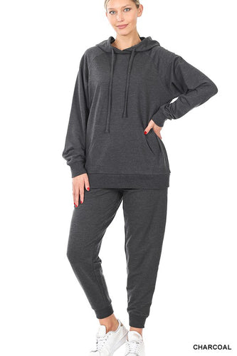 ZEN - Raglan Sleeve French Terry Hoodie & Jogger Pants Set - Charcoal