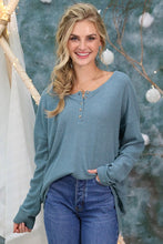 Load image into Gallery viewer, Ninexis - Button Long Sleeve Waffle Top - Black, Navy, Denim