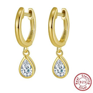 NJ - S925 Sterling Water Drop Hoop Earrings (14k plated) - Gold or Silver
