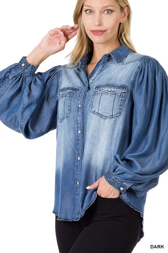 Zen - Chambray Balloon Sleeve Top