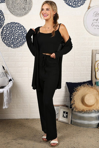 Ninexis - PLUS Tank, Pants, & Cardigan Set - Black