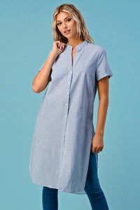 Jay - Long Tunic Top - Blue & White Thin Stripe