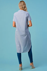 Jay - Long Tunic Top - Blue & White Thin Stripe