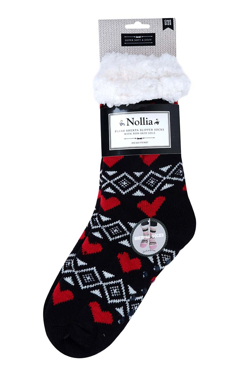 Selini - Sherpa Slipper Socks - Hearts