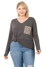 Load image into Gallery viewer, ZEN - PLUS Luxe Rayon Long Sleeve V-Neck Leopard Pocket - Grey, Pink