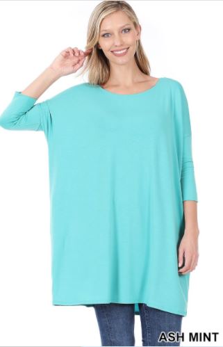 Zen - Boxy 3/4 Sleeve Top with Pockets - Mint