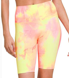 ZEN - Athletic Tie Dye High Waisted Biker Shorts – Yellow/Pink
