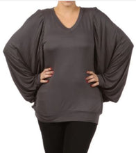 Load image into Gallery viewer, PPS - PLUS V-Neck Long Dolman Sleeve Top - Black