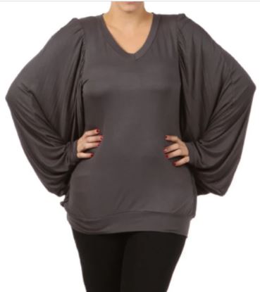 PPS - PLUS V-Neck Long Dolman Sleeve Top - Black