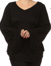 Load image into Gallery viewer, PPS - PLUS V-Neck Long Dolman Sleeve Top - Black