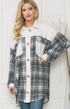 Load image into Gallery viewer, OF - Soft French Terry Plaid Mixed Media Shacket - Black/White