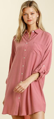 UMG - Collared Button Down Shirt Dress - Berry