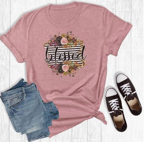 RR - Blessed Leopard Stripe Tee Shirt - Mauve