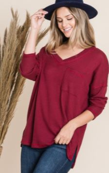 RebJ- Long Sleeve V-Neck - Burgandy