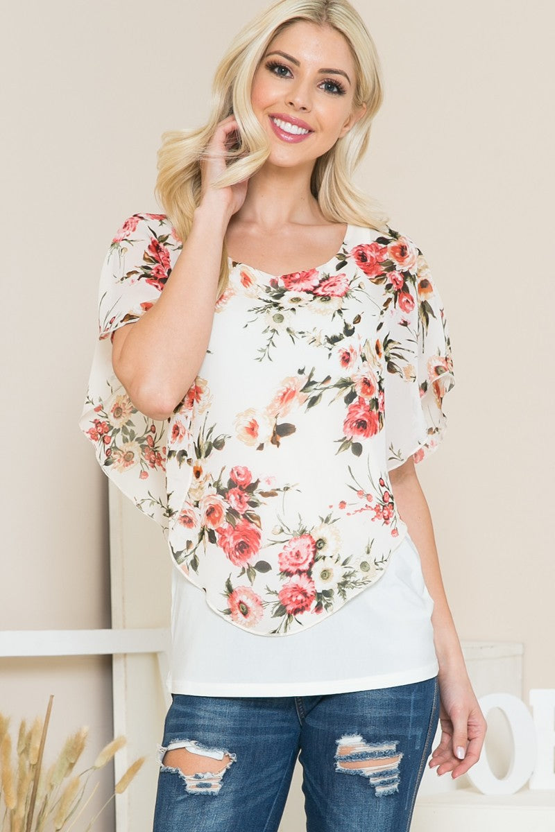 OF - Chiffon Layered Floral Top