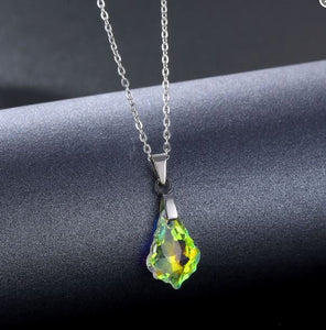NJ - Crystal Peach Geometric Pendant Stainless Steel Necklace - Purple & AB Multi