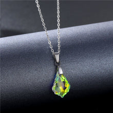 Load image into Gallery viewer, NJ - Crystal Peach Geometric Pendant Stainless Steel Necklace - Purple &amp; AB Multi
