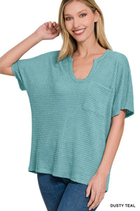 ZEN - Key Hole Neckline Jacquard Sweater - Teal