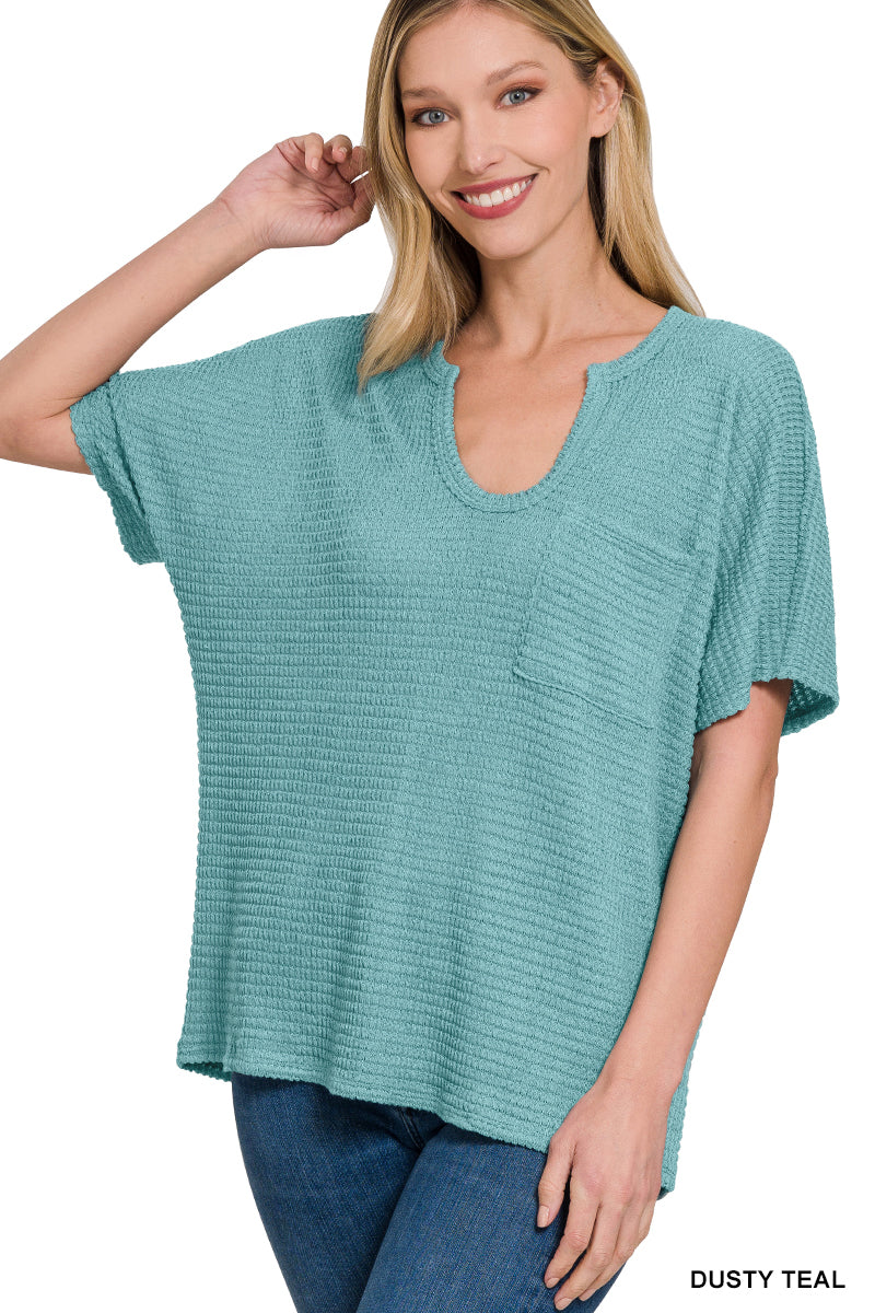 ZEN - Key Hole Neckline Jacquard Sweater - Teal