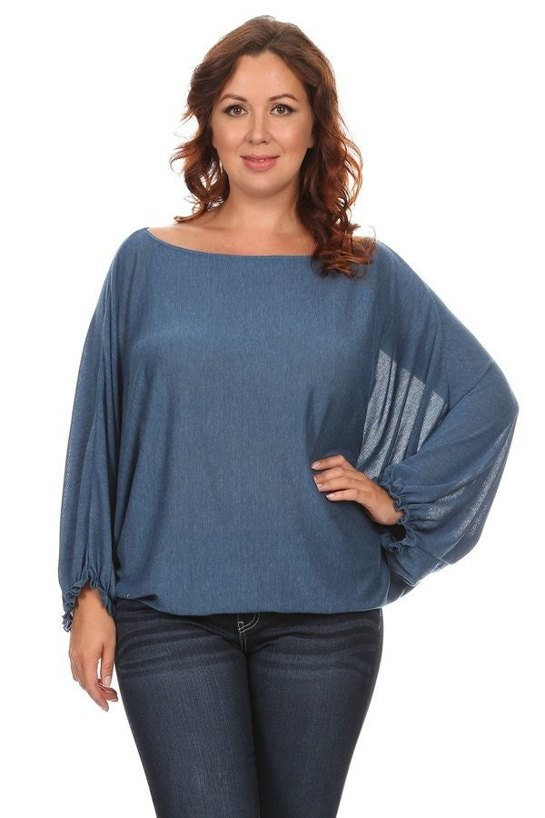 PPS - PLUS Crew Neck Long Dolman Sleeve Top - Navy