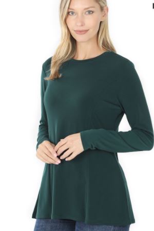 ZEN - Long Sleeve Round Neck A-Line Top - Multiple Colors Available