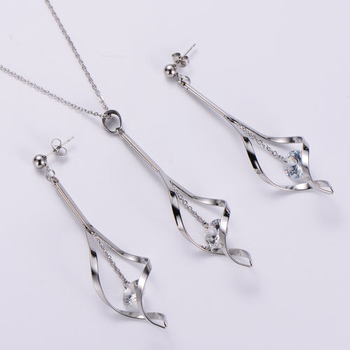 NJ - Long Tassel Stainless Steel Earrings Necklace Set