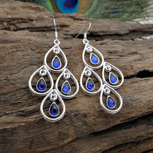 Load image into Gallery viewer, NJ - Peacock Blue Moonstone Drop Earrings