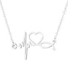 Load image into Gallery viewer, NJ - Heartbeat, Heart, &amp; Fish Stainless Steel Necklace - Silver