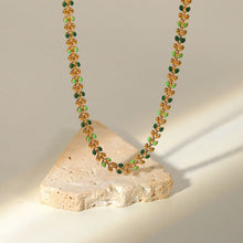 Load image into Gallery viewer, NJ - 18k Gold Green Drop Olive Leaf Stainless Steel Necklace