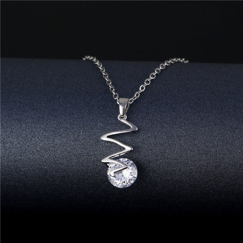 NJ - Titanium Steel Diamond Lightning Shaped Zircon Wave Necklace
