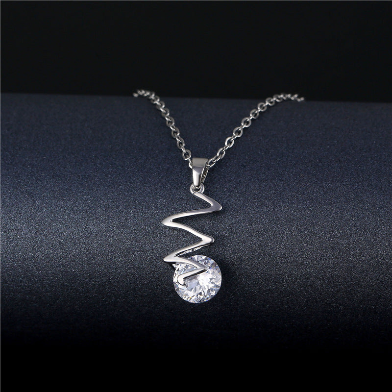 NJ - Titanium Steel Diamond Lightning Shaped Zircon Wave Necklace