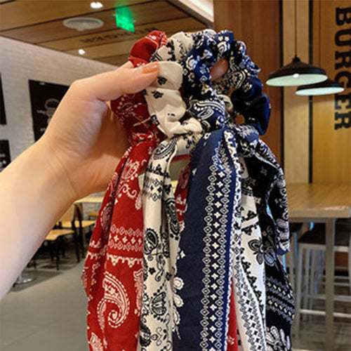 NJ - Bandana Streamer Scrunchies - Red, Black, Blue, White