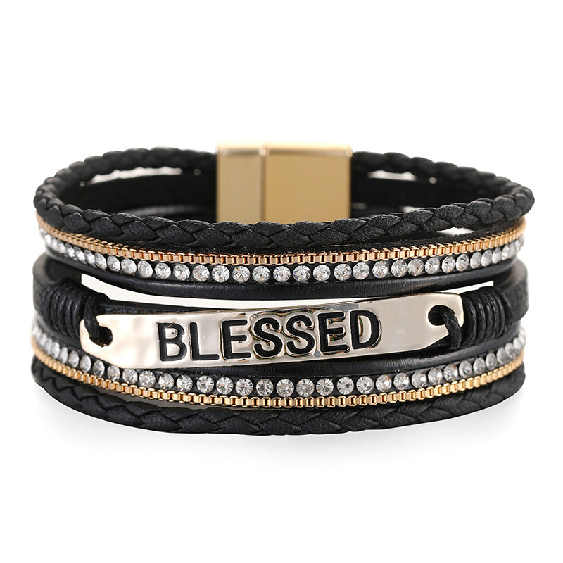 NJ - Leather Multi-Layer Blessed Magnetic Bracelet - Multiple Color Options