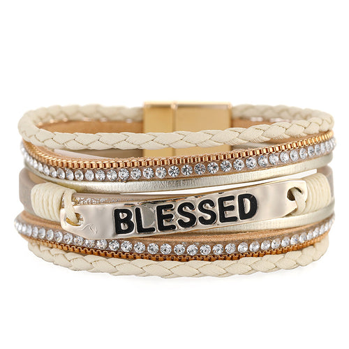 NJ - Leather Multi-Layer Blessed Magnetic Bracelet - Multiple Color Options
