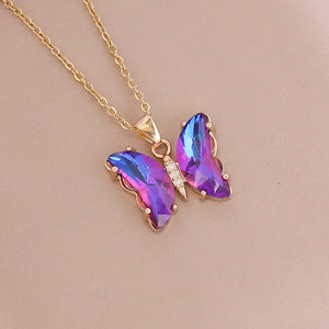 NJ - NEW Gradient Glass Butterfly Pendant Necklace - Multi Colors Avallable