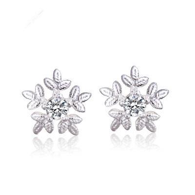 NJ - S925 Silver Snowflake & White Rhinestone Stud Earrings