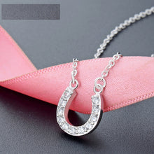 Load image into Gallery viewer, NJ - S925 Horseshoe &amp; Rhinestone Sterling Necklace - White Gold or Rose Gold