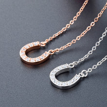 Load image into Gallery viewer, NJ - S925 Horseshoe &amp; Rhinestone Sterling Necklace - White Gold or Rose Gold