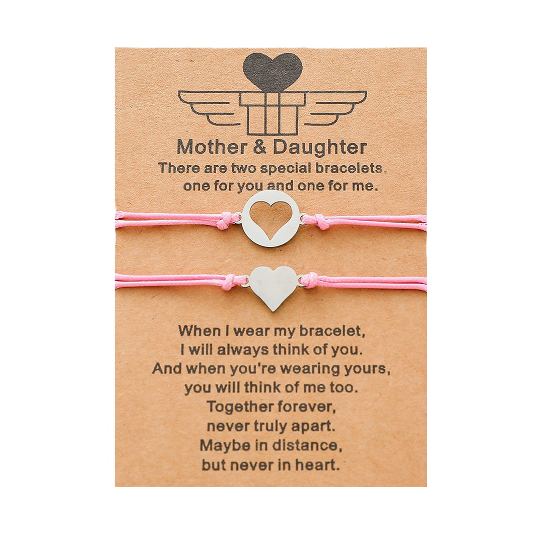 NJ - Mother & Daughter Stainless Steel Heart Corded Bracelet