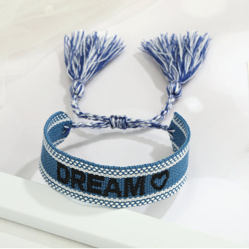 NJ - Embroidery Woven Inspirational Tie Bracelets - Multiple Options