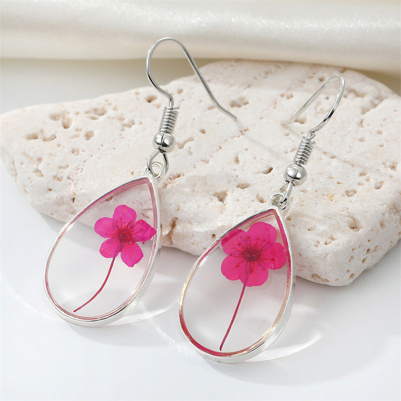 NJ - Bohemian Resin Dried Flower Teardrop Earrings (Multiple Options)