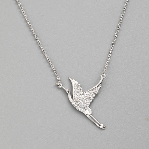 NJ - S925 Sterling Crane Inlaid Zirconium Necklace