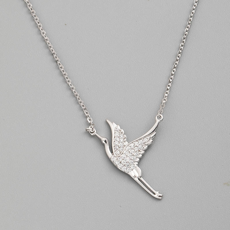NJ - S925 Sterling Crane Inlaid Zirconium Necklace