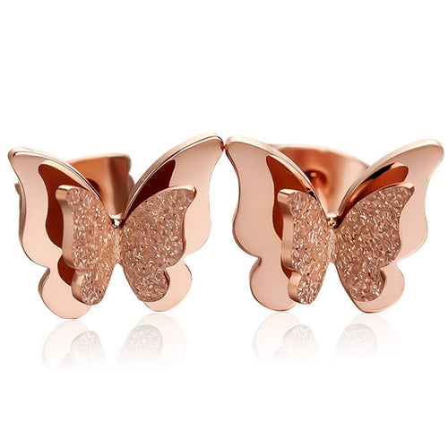 NJ - Titanium 2D Butterfly Earrings - Rose Gold